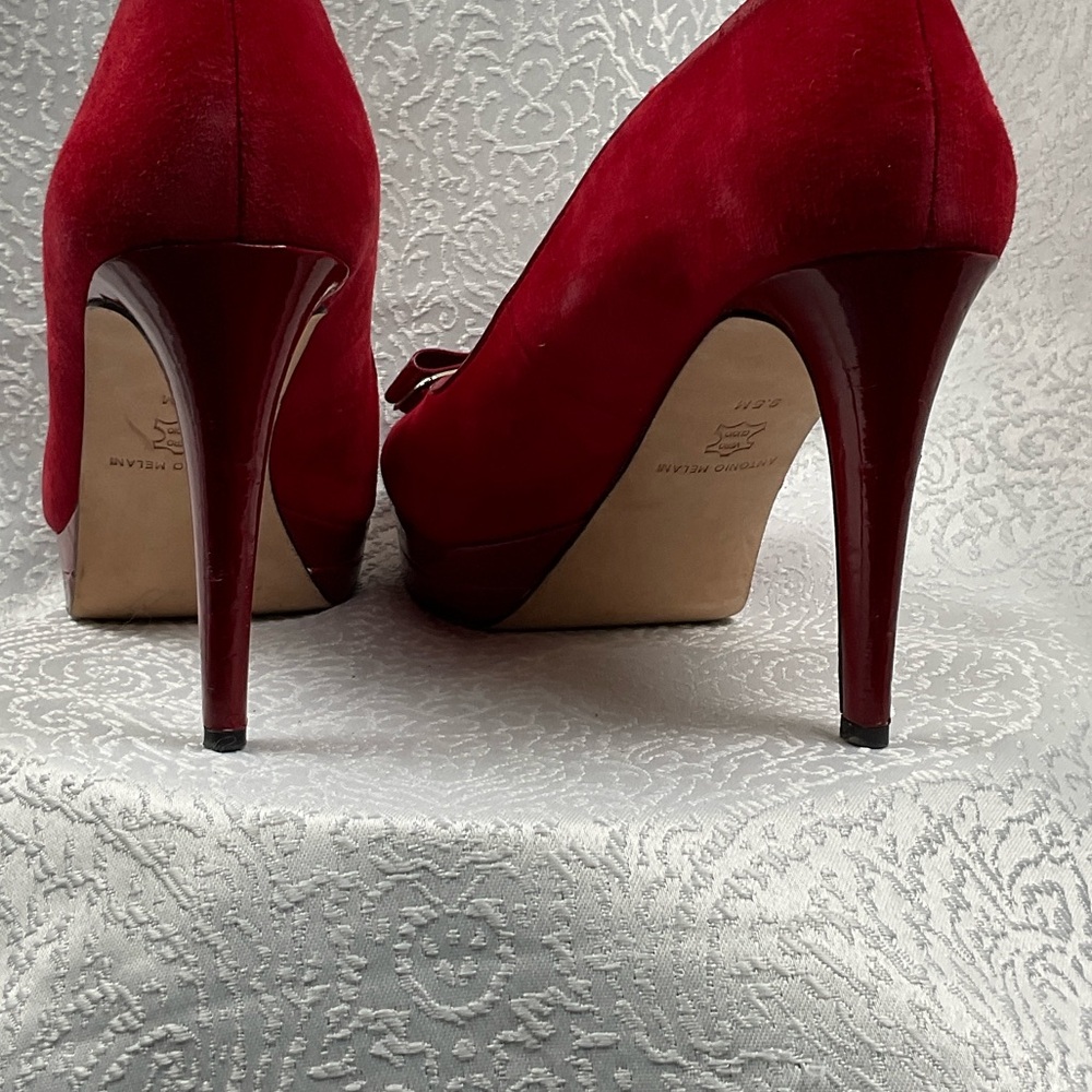 ANTONIO MELAN Women’s9.5 Burgundy Peep Toe Stiletto Heels - Picture 5 of 7